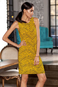 Желтое платье без рукавов с геометрическим рисунком RUXARA