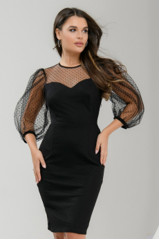 Новинка: платье черное с объемными рукавами длины миди 1001 DRESS