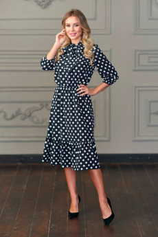 Темно-синее платье в горох Look Russian