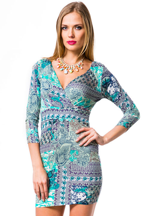 Фото товара 3937, бирюзовое платье с рукавом