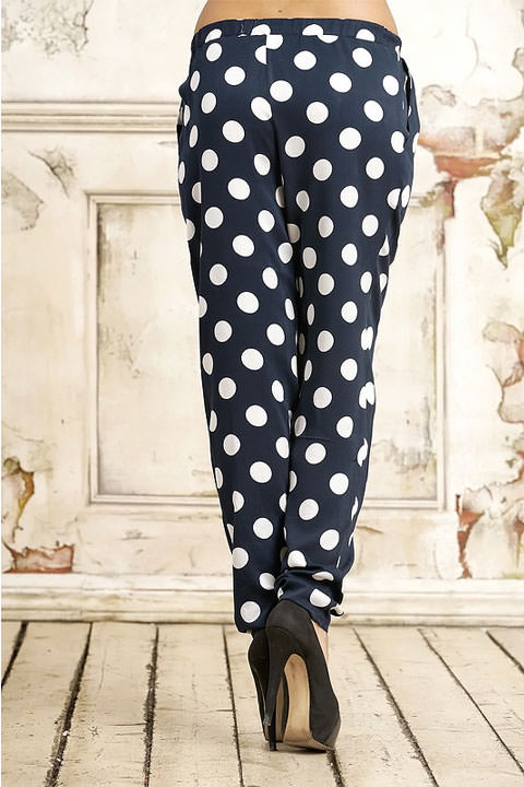 Фото товара 5972, черные брюки в горошек