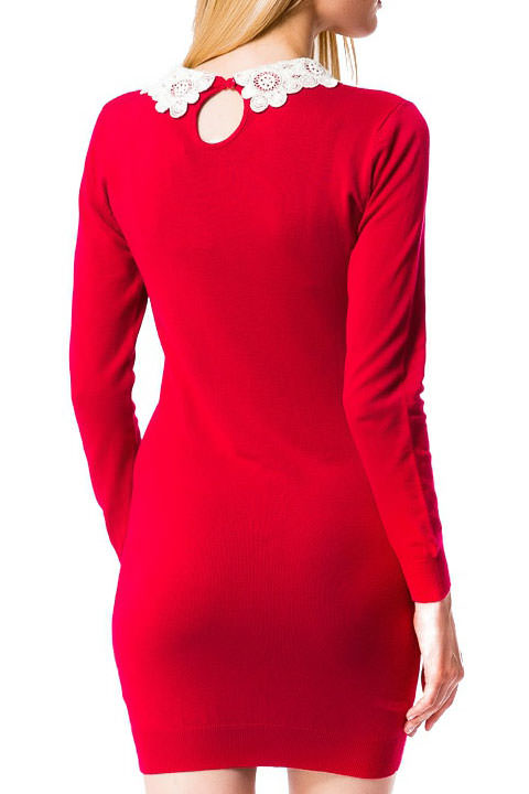 Фото товара 6770, красное платье с белым воротником