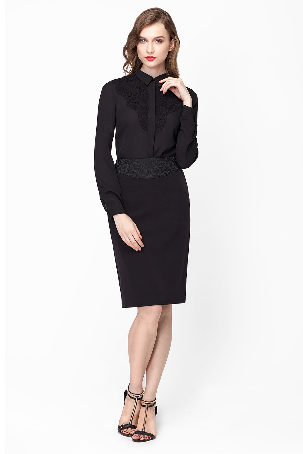 Фото товара 8770, черная блузка с длинными рукавами