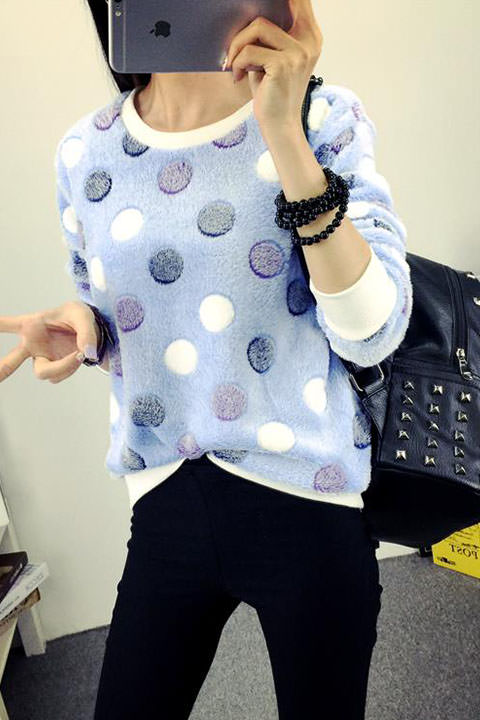 Фото товара 8813, толстовка из плюша с принтом горох