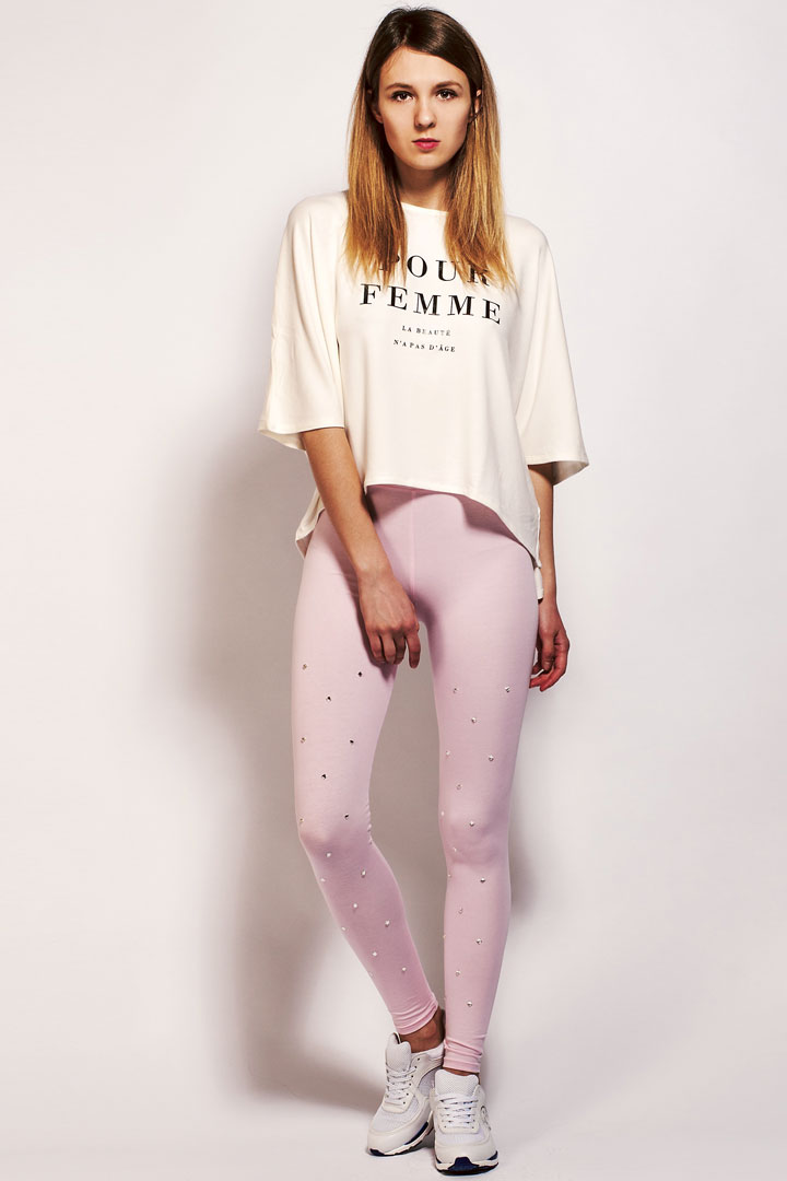 Фото товара 9202, розовые легинсы со стразами