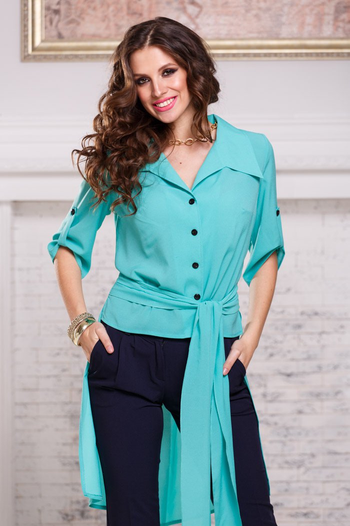 Фото товара 3074, блузка со шлейфом и короткими рукавами и поясом