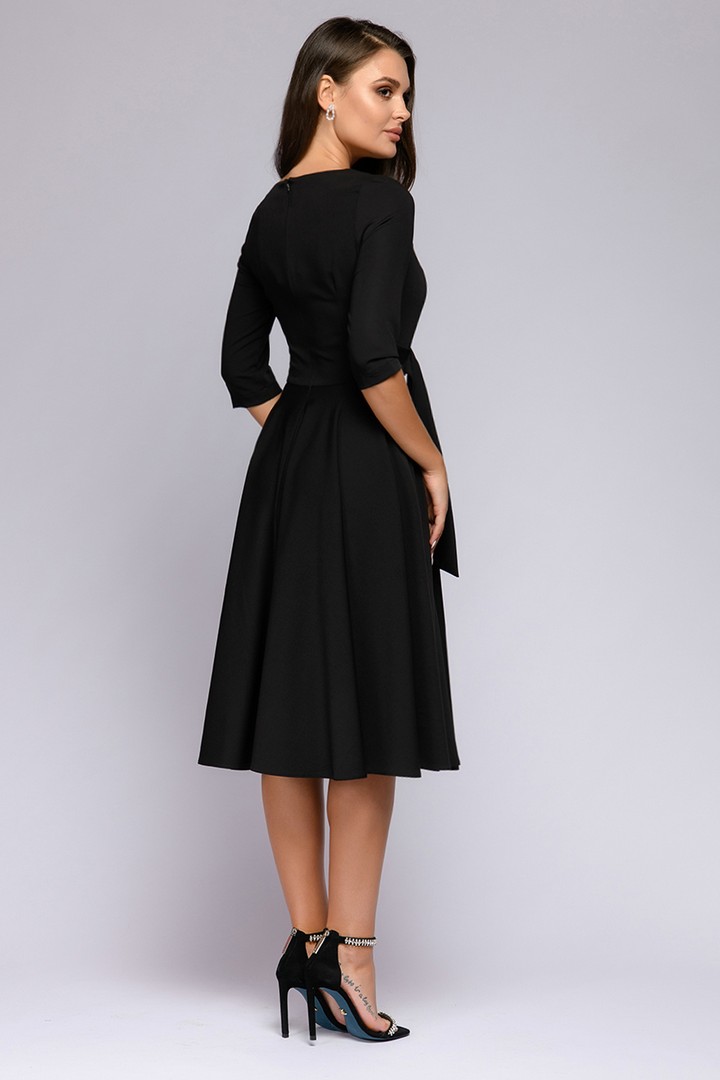 Фото товара 21096, платье черное миди с декоративной драпировкой