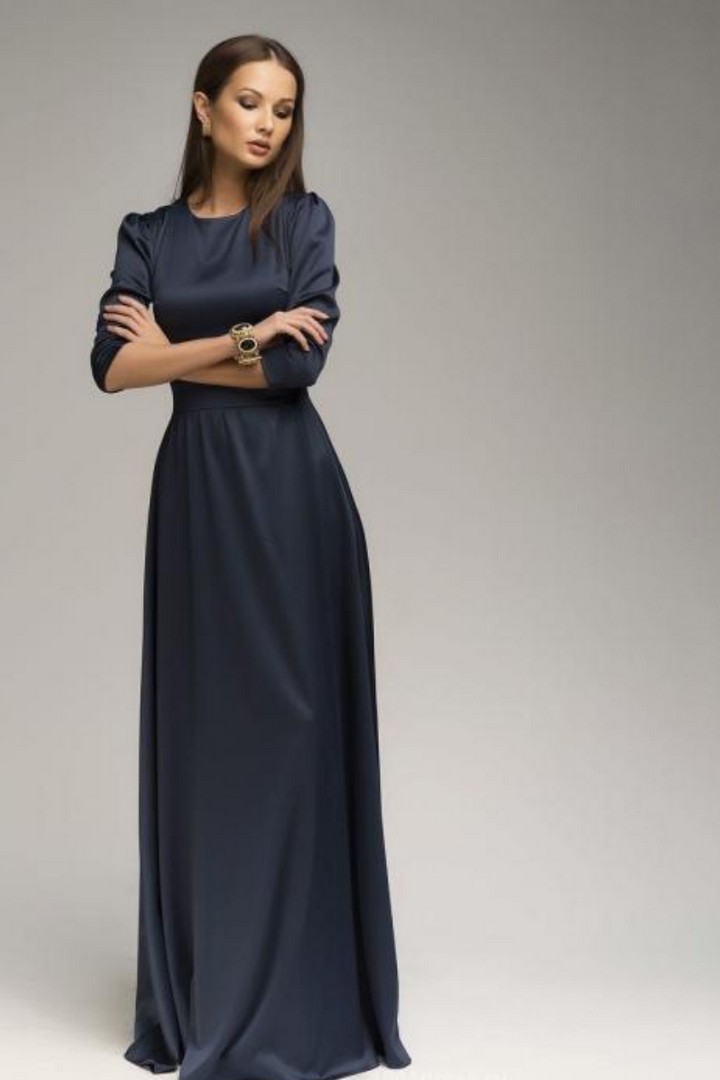 Фото товара 21146, атласное платье макси с рукавом 3/4