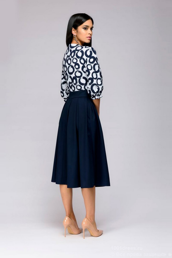 Фото товара 21153, синее платье с принтованным верхом