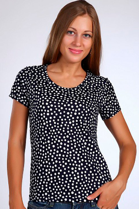 Фото товара 21457, темно-синяя футболка в горошек