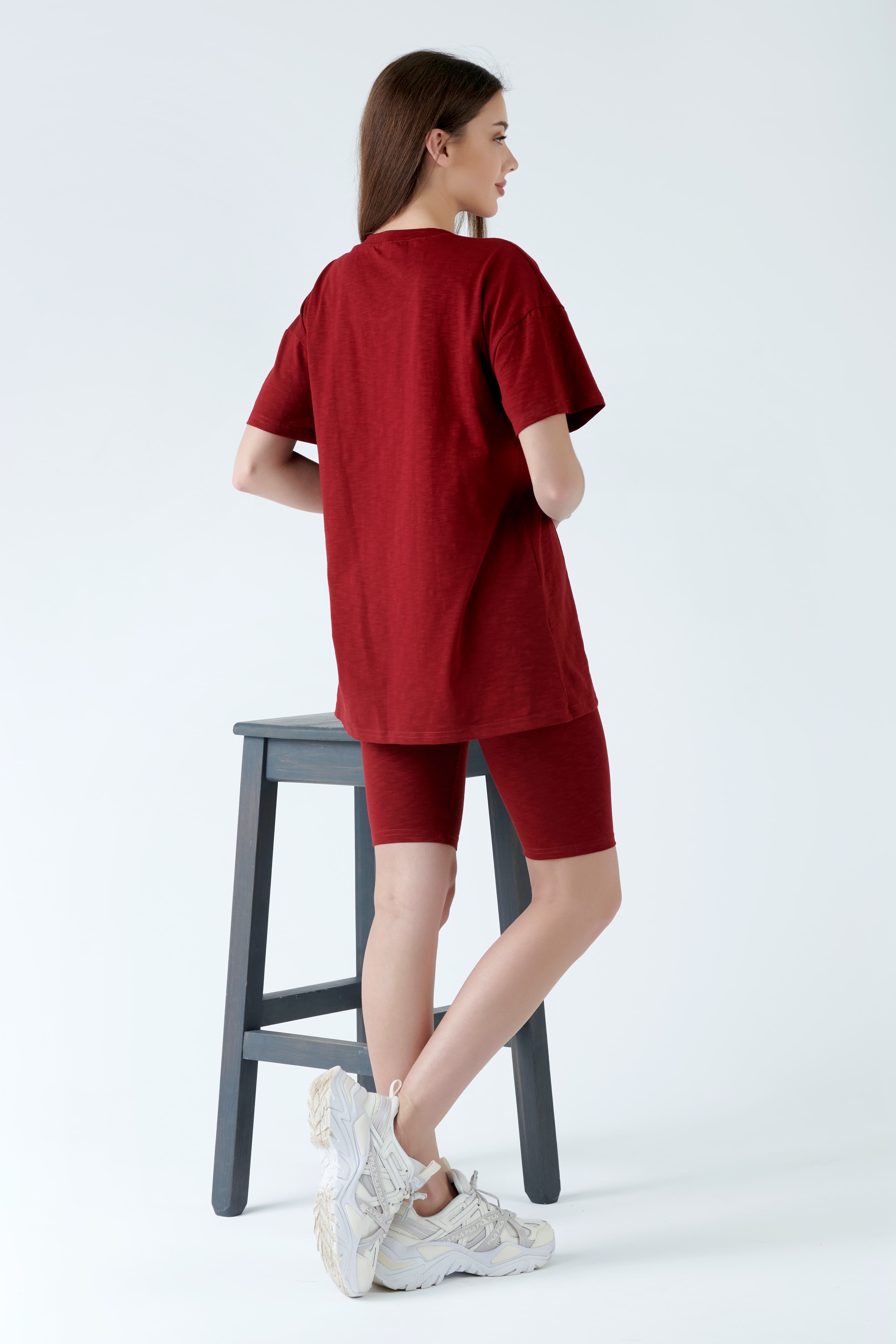 Фото товара 21414, бордовый костюм с велосипедками