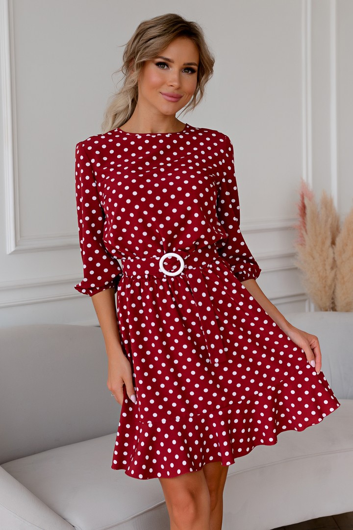 Фото товара 22329, платье винного цвета в горошек