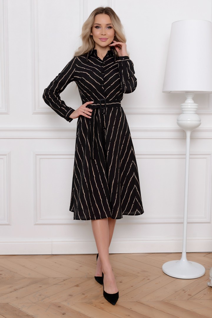 Фото товара 22344, черное платье-рубашка в полоску