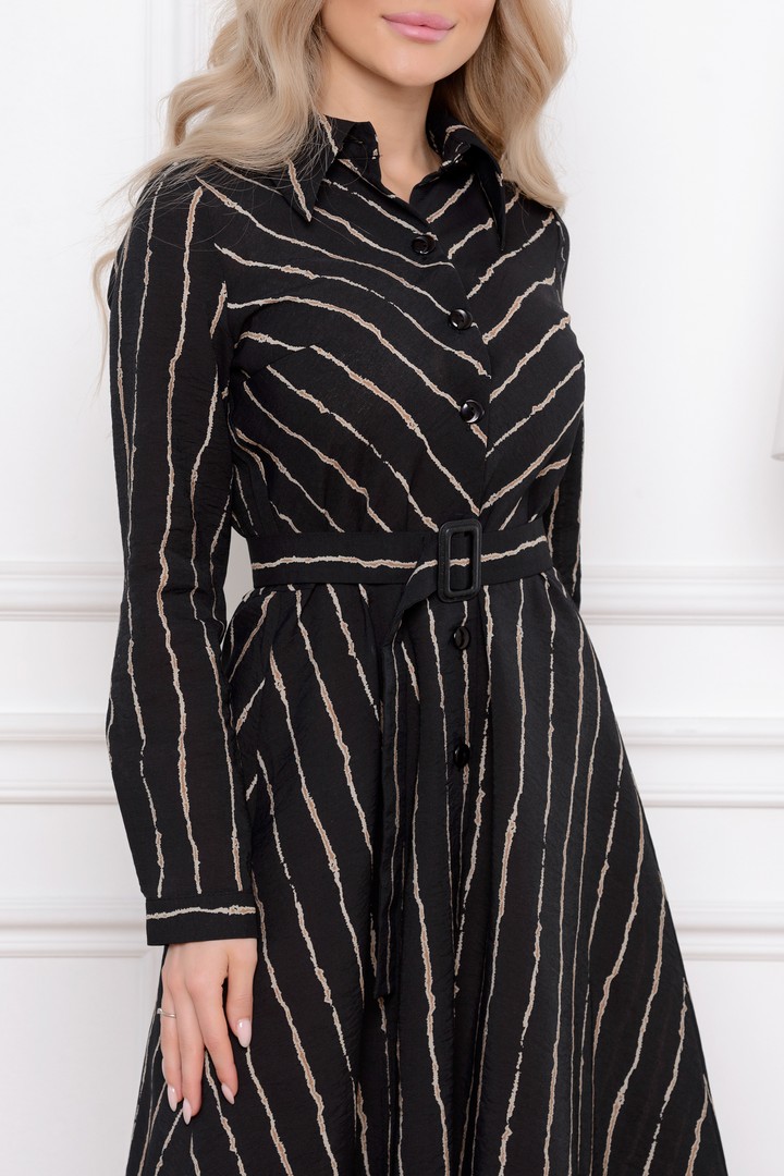 Фото товара 22345, черное платье-рубашка в полоску