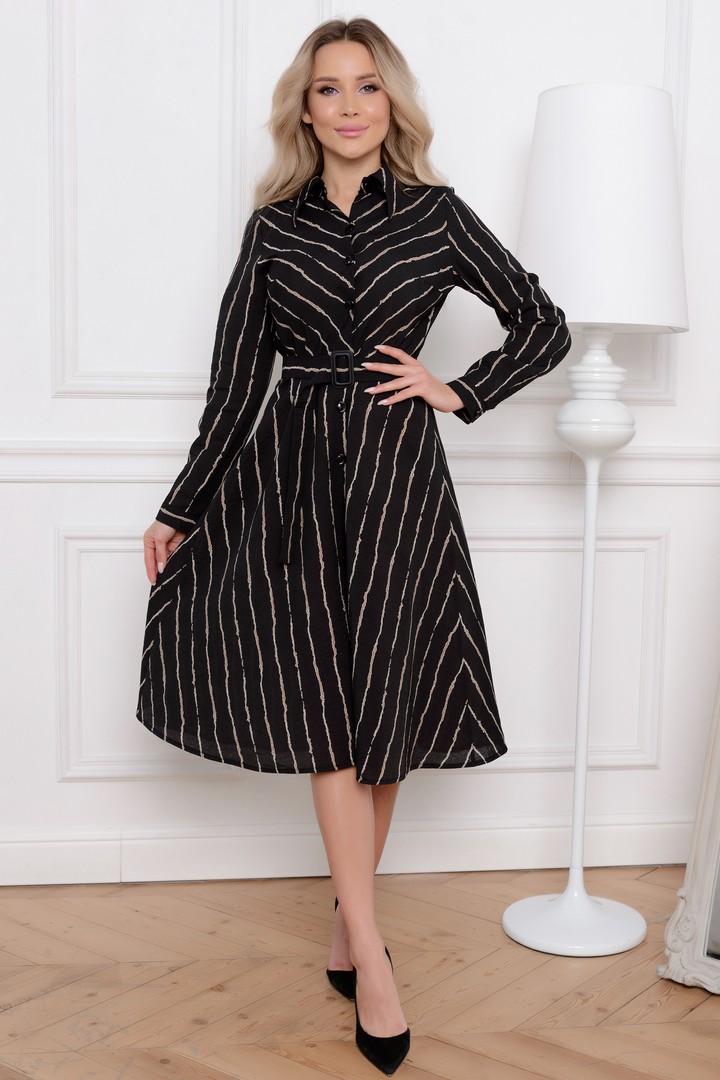 Фото товара 22347, черное платье-рубашка в полоску
