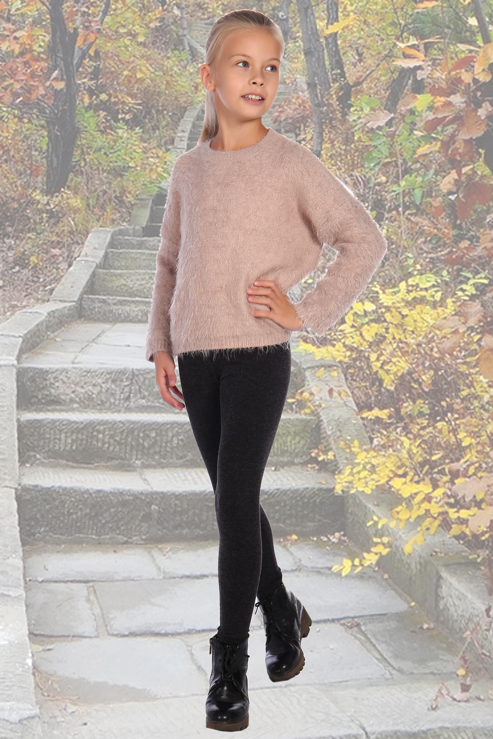 Фото товара 22638, черные теплые лосины для девочки 