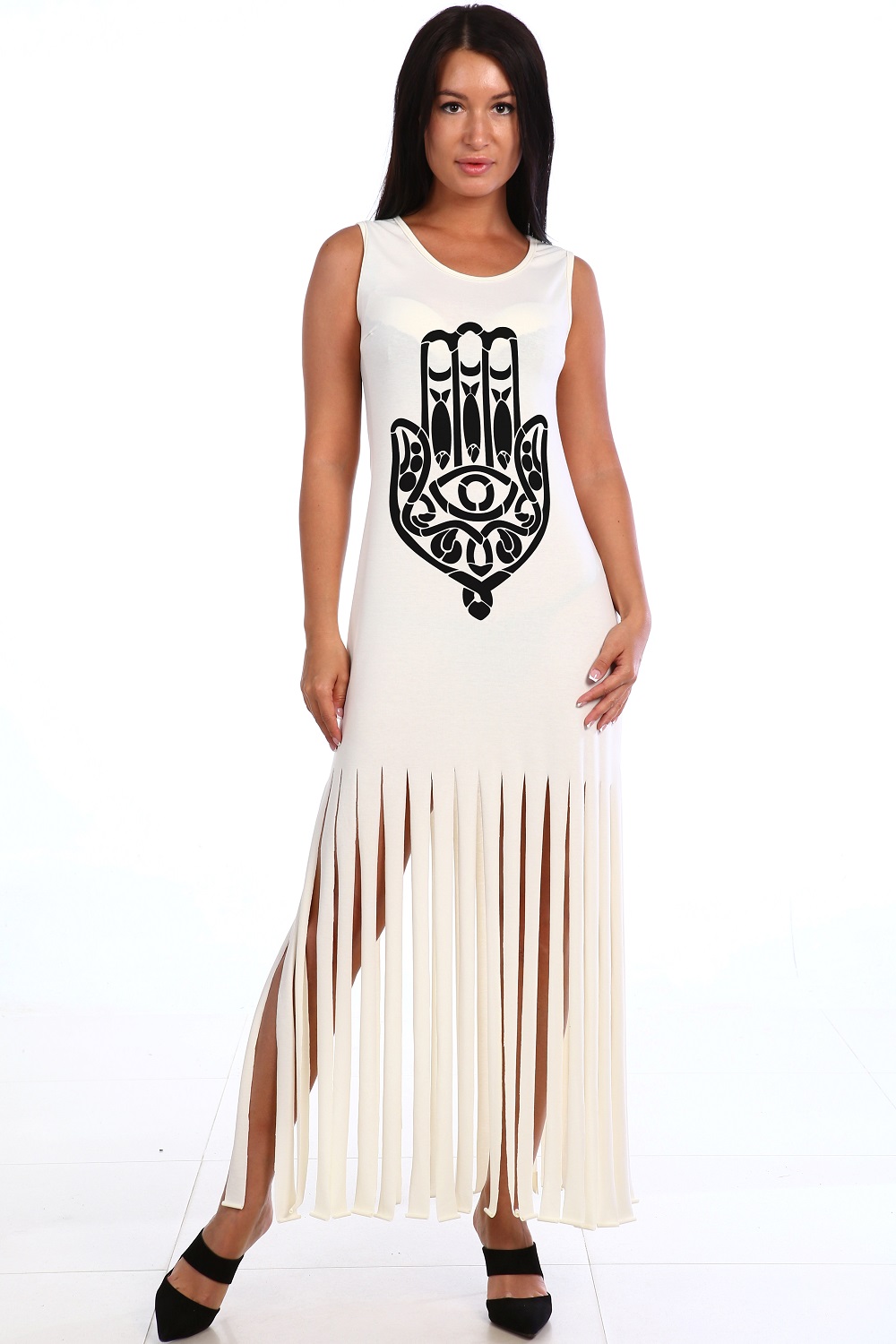 Фото товара 14969, сарафан хамса с черным рисунком