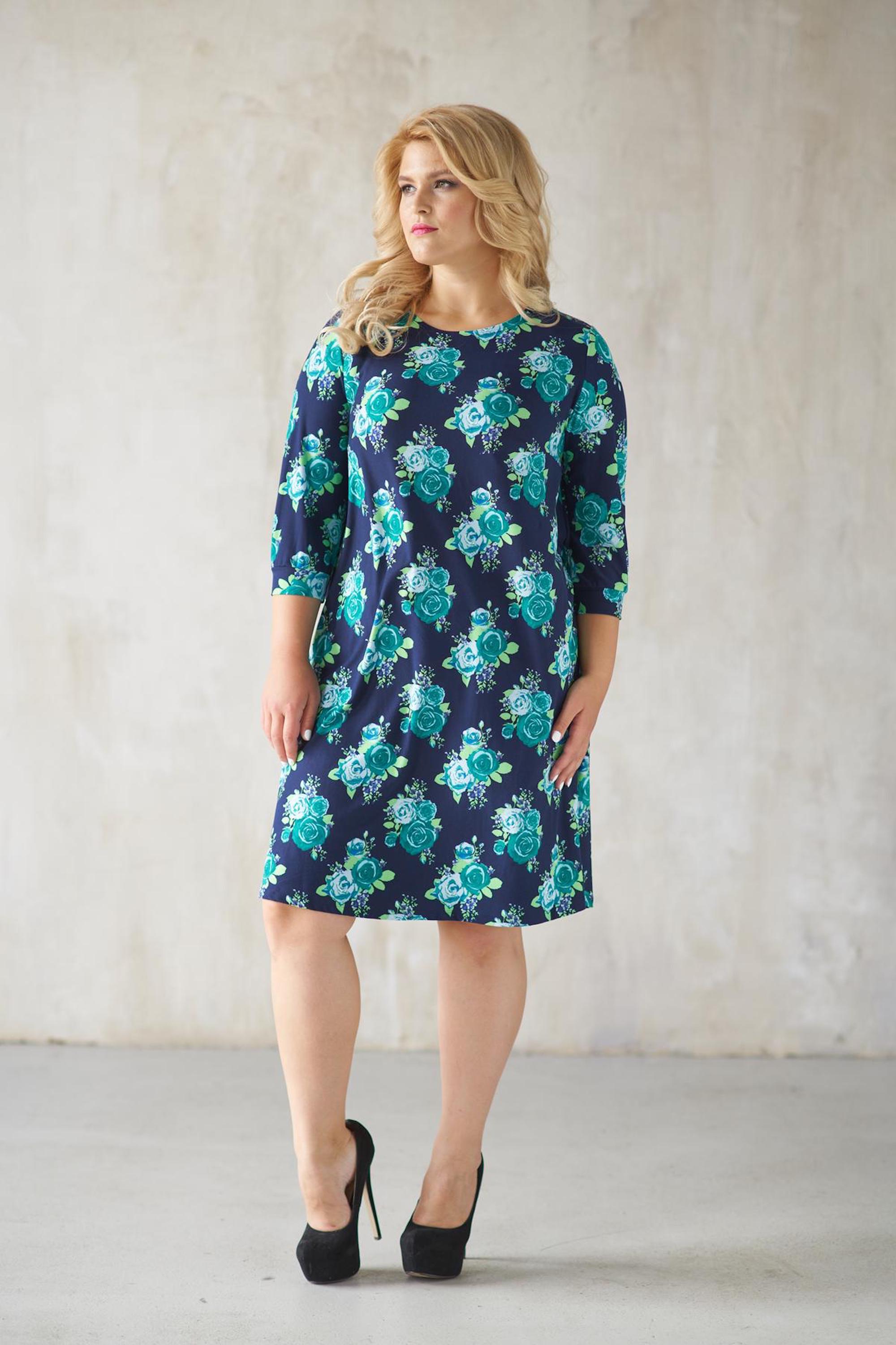 Фото товара 15393, синее платье трапеция