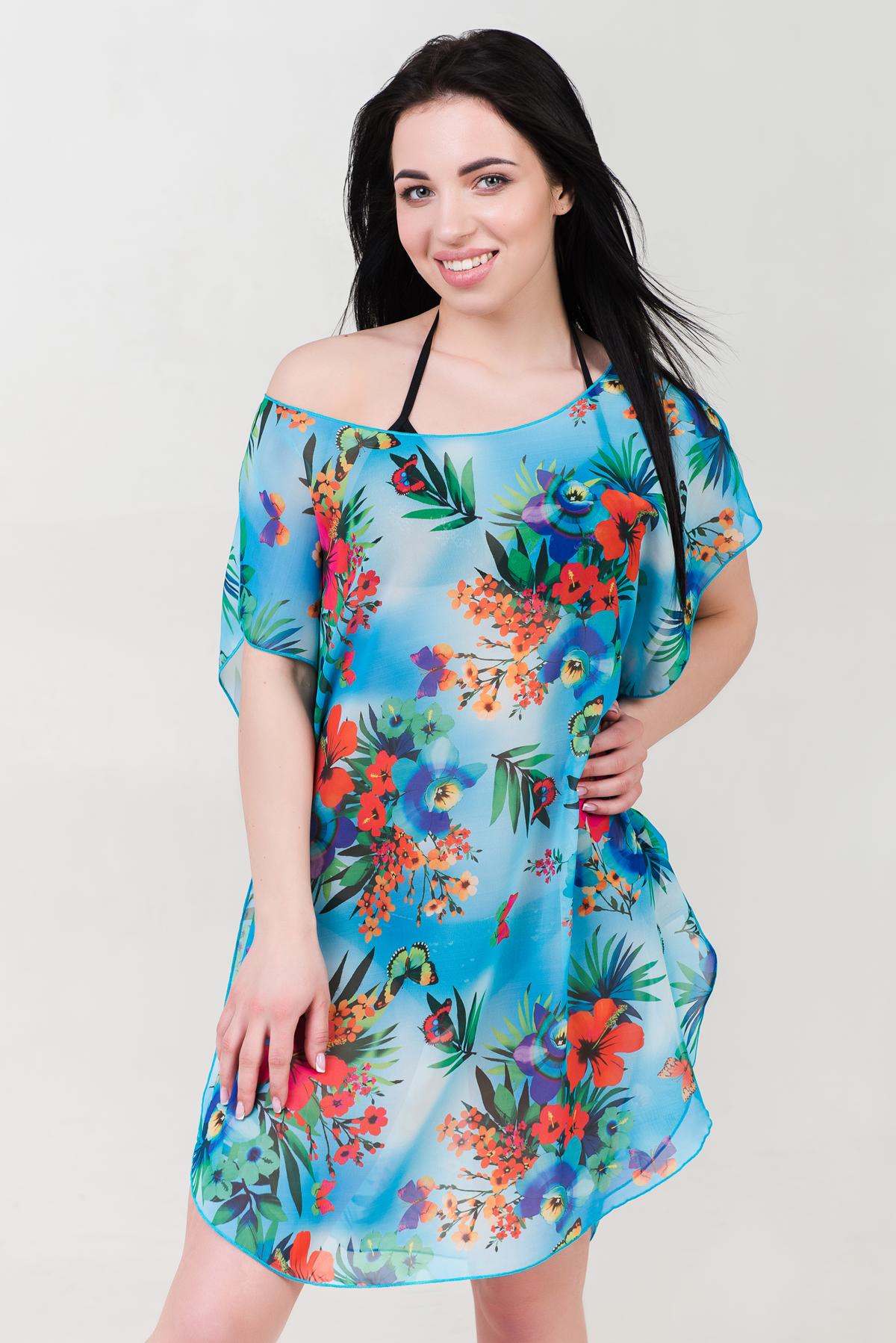 Фото товара 15967, голубая пляжная туника 