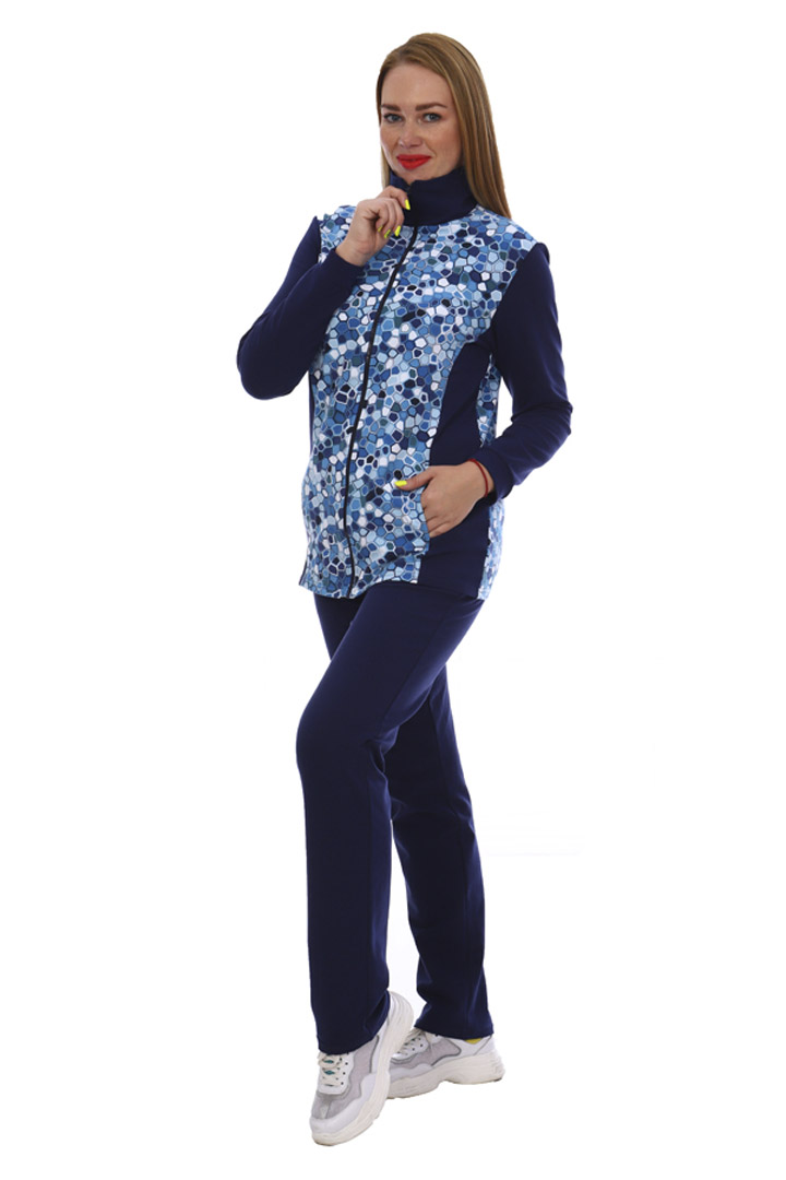 Фото товара 17406, женский спортивный костюм темно-синего цвета