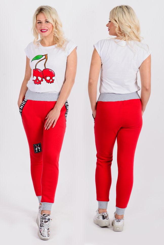 Фото товара 18104, красные брюки в стиле спорт шик