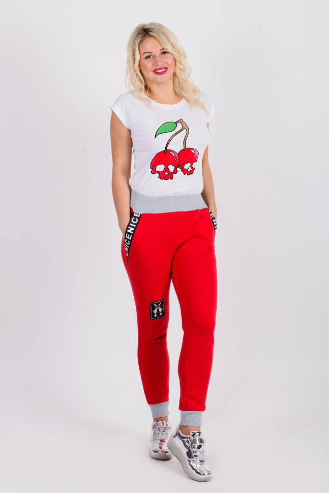 Фото товара 18107, красные брюки в стиле спорт шик