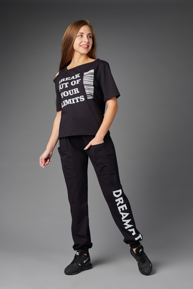 Фото товара 18160, черный костюм: футболка и брюки