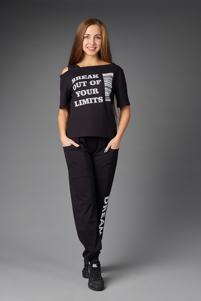 Фото товара 18162, черный костюм: футболка и брюки