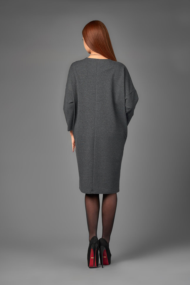 Фото товара 18190, серое свободное платье