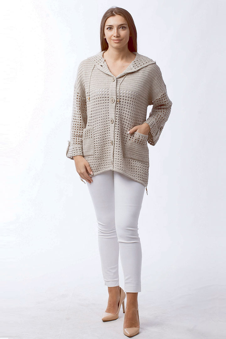 Фото товара 18813, вязаная куртка с капюшоном