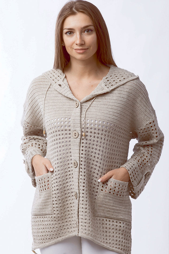 Фото товара 18814, вязаная куртка с капюшоном