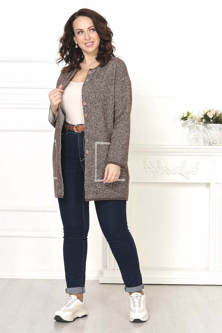 Фото товара 18965, коричневый вязаный кардиган