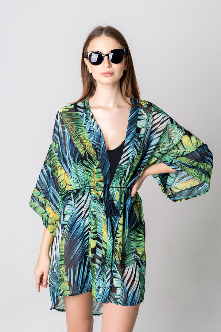 Фото товара 19073, туника с поясом черно-зеленая