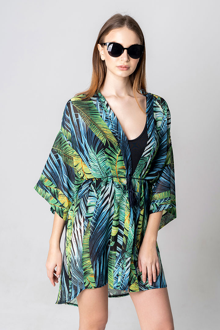 Фото товара 19074, туника с поясом черно-зеленая