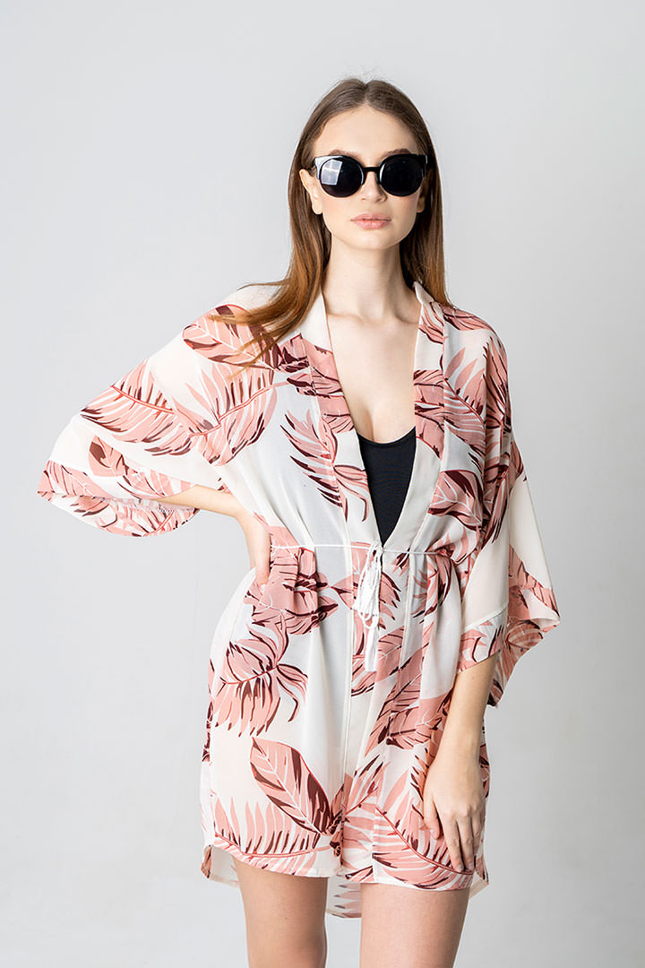 Фото товара 19076, туника с поясом бело-розовая