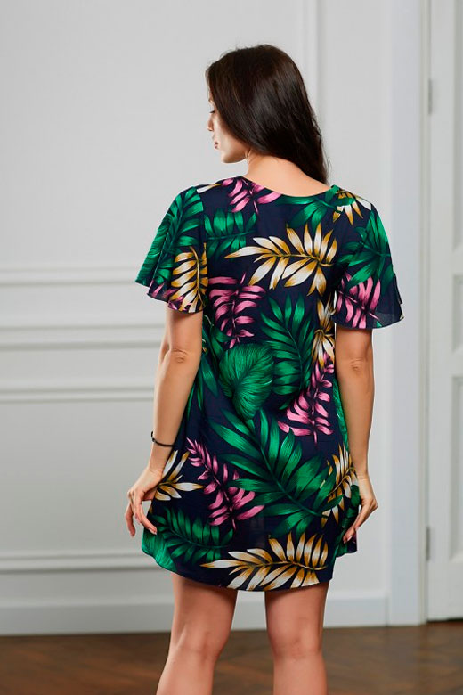 Фото товара 19219, черное короткое платье с листочками