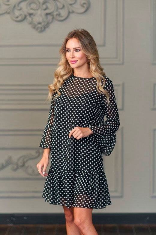 Фото товара 19228, платье из шифона в мелкий горох