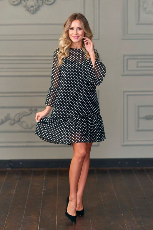 Фото товара 19229, платье из шифона в мелкий горох