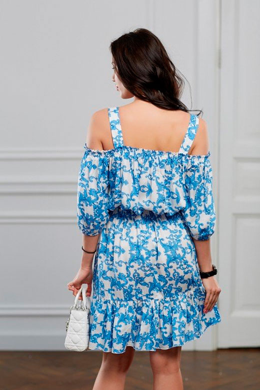 Фото товара 19251, голубое платье с открытыми плечами