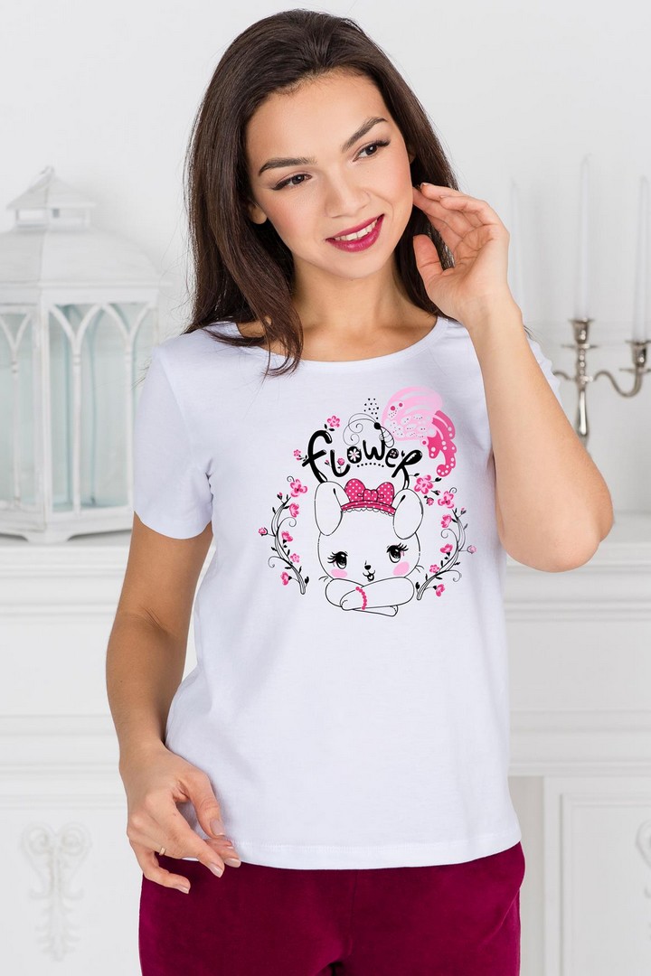 Фото товара 19675, белая футболка с зайчиком