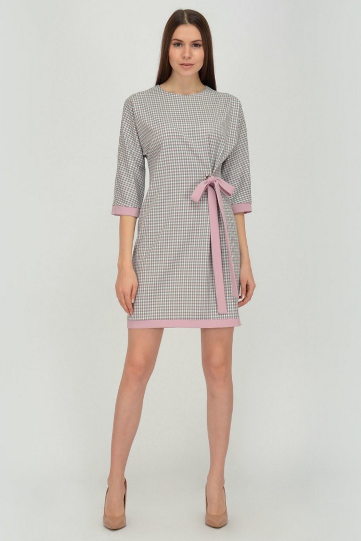 Фото товара 19744, серое платье с розовым бантом