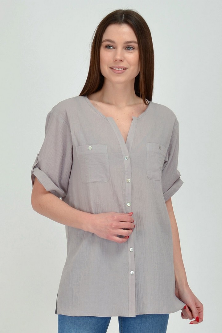 Фото товара 19748, серая хлопковая блуза