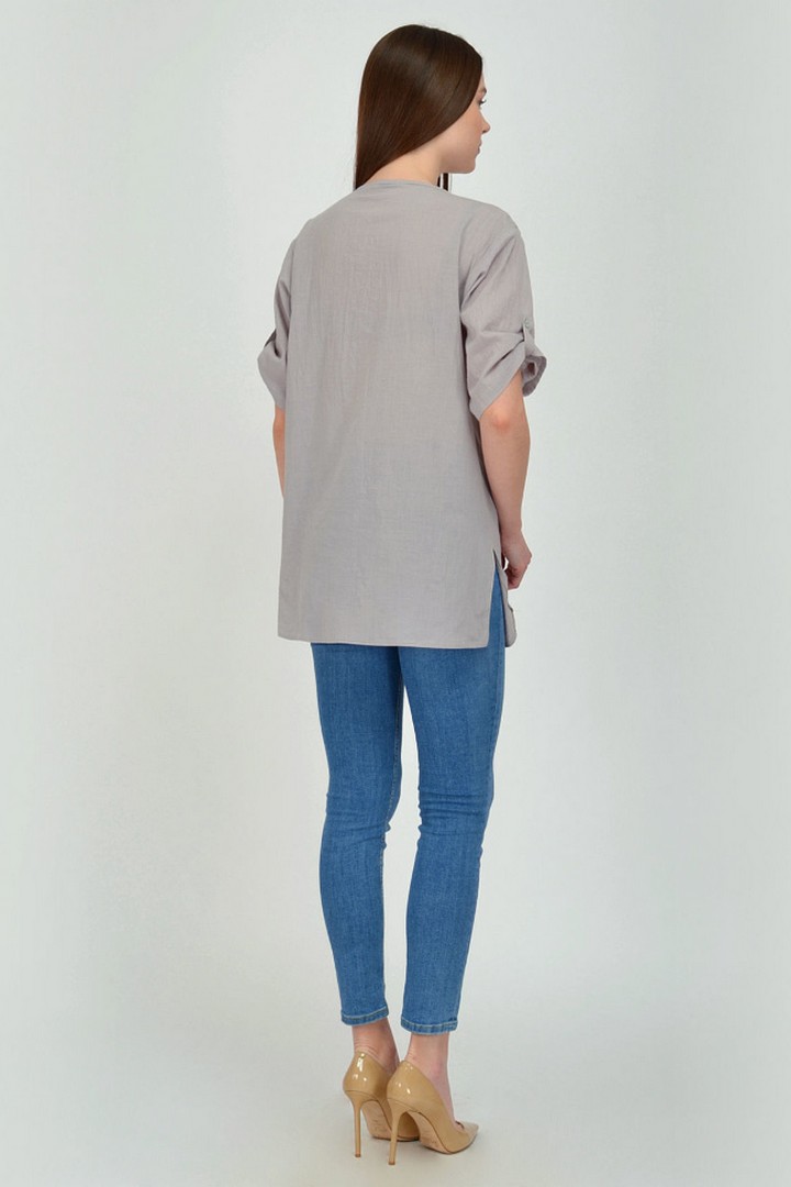 Фото товара 19749, серая хлопковая блуза