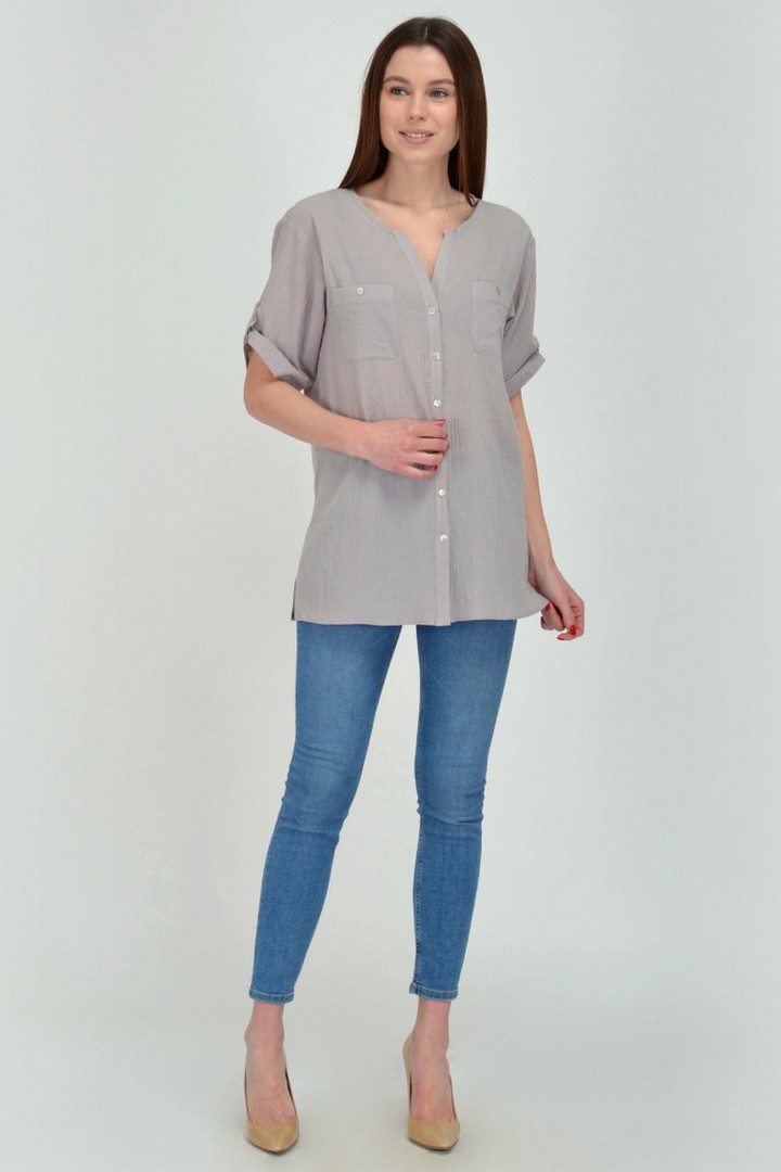 Фото товара 19751, серая хлопковая блуза