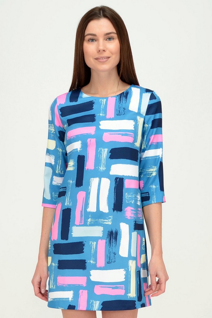 Фото товара 19850, голубое платье с рисунком