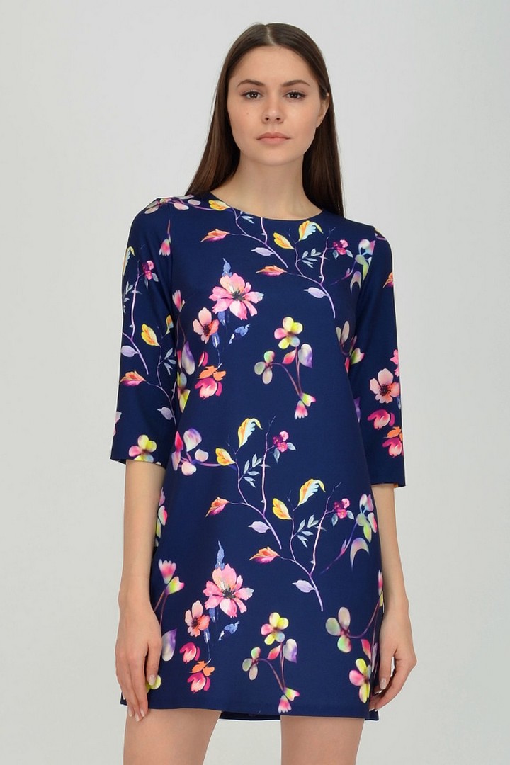 Фото товара 19854, синее платье с цветами