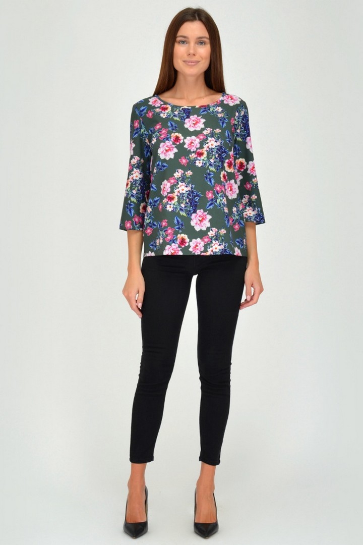 Фото товара 19894, темно-зеленая блузка с цветами