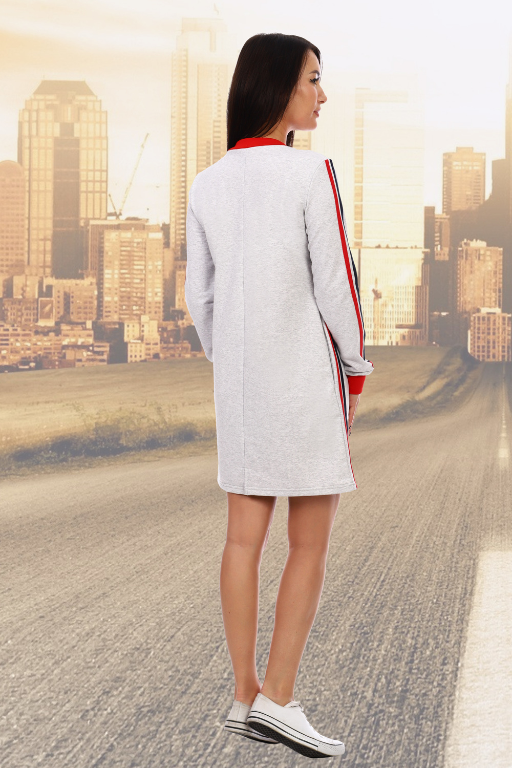 Фото товара 20031, серое платье в спортивном стиле