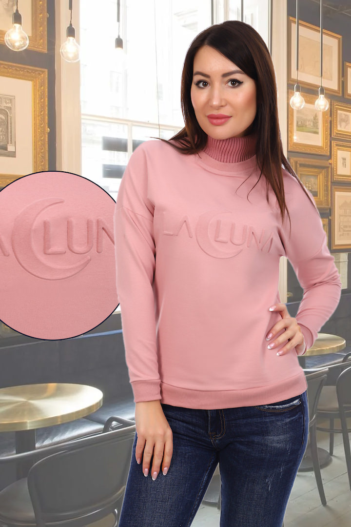 Фото товара 20098, пудровый джемпер с высоким воротом