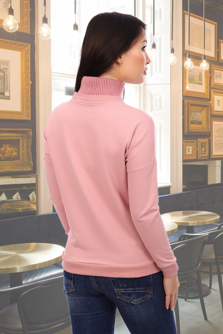Фото товара 20099, пудровый джемпер с высоким воротом